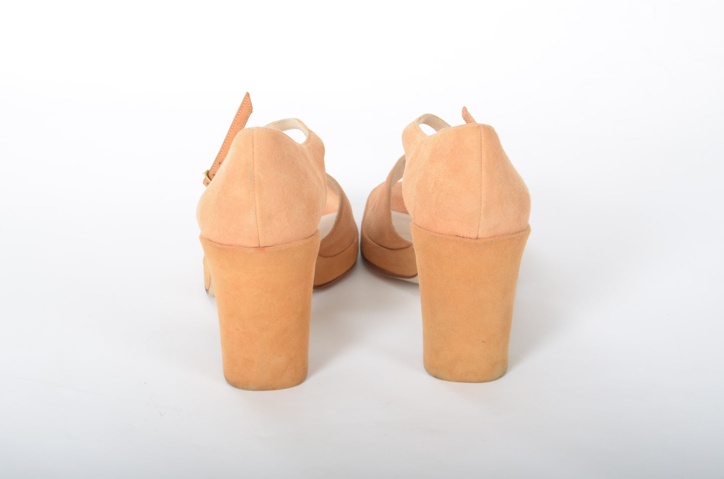 Chanel Rare Heels Sandals Suede Peach Pink Vintage CC Logo Coco Mark CC Logo Pumps Mules Size  37 1/2