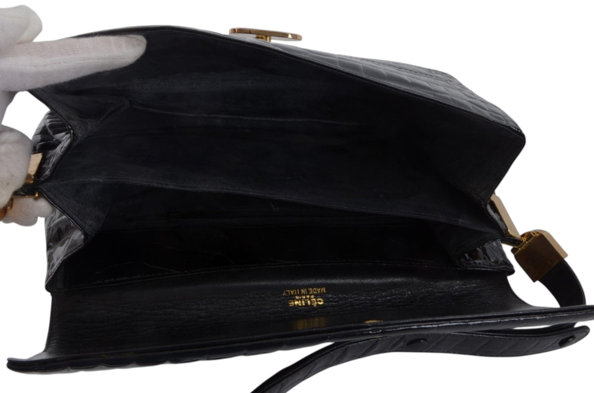 Celine Vintage Shoulder Bag Handbag Crocodile Embossed Leather Designer Classic