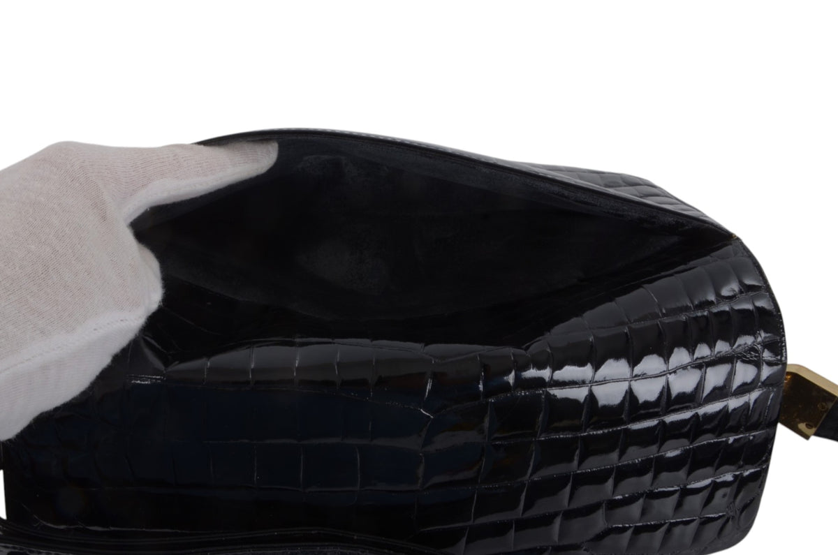 Celine Vintage Shoulder Bag Handbag Crocodile Embossed Leather Designer Classic