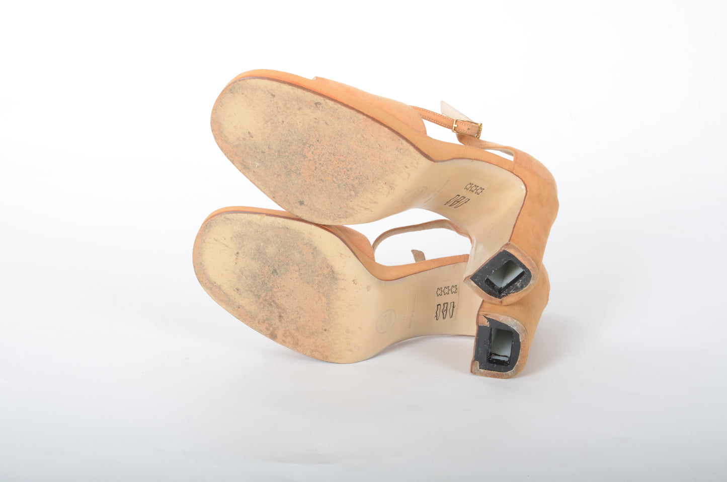 Chanel Rare Heels Sandals Suede Peach Pink Vintage CC Logo Coco Mark CC Logo Pumps Mules Size  37 1/2