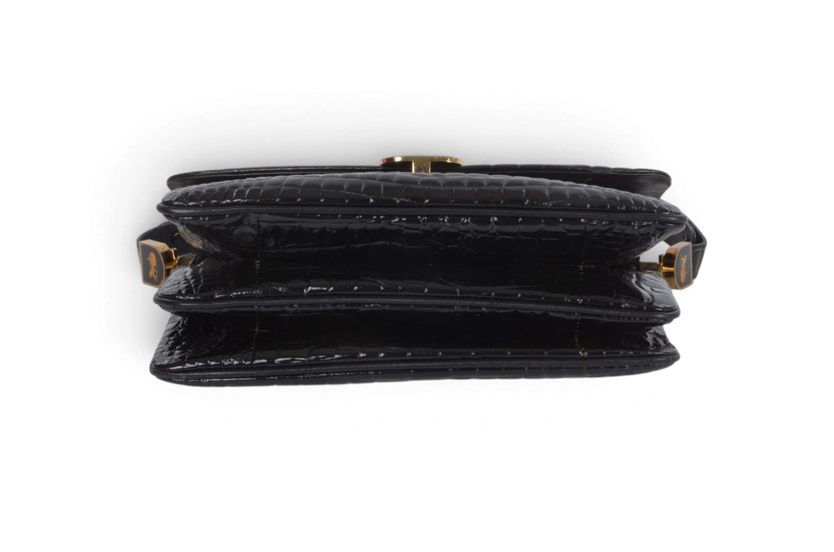 Celine Vintage Shoulder Bag Handbag Crocodile Embossed Leather Designer Classic