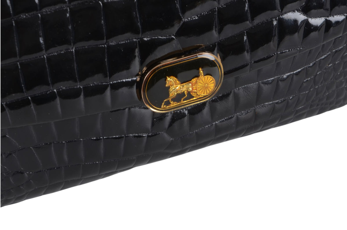 Celine Vintage Shoulder Bag Handbag Crocodile Embossed Leather Designer Classic