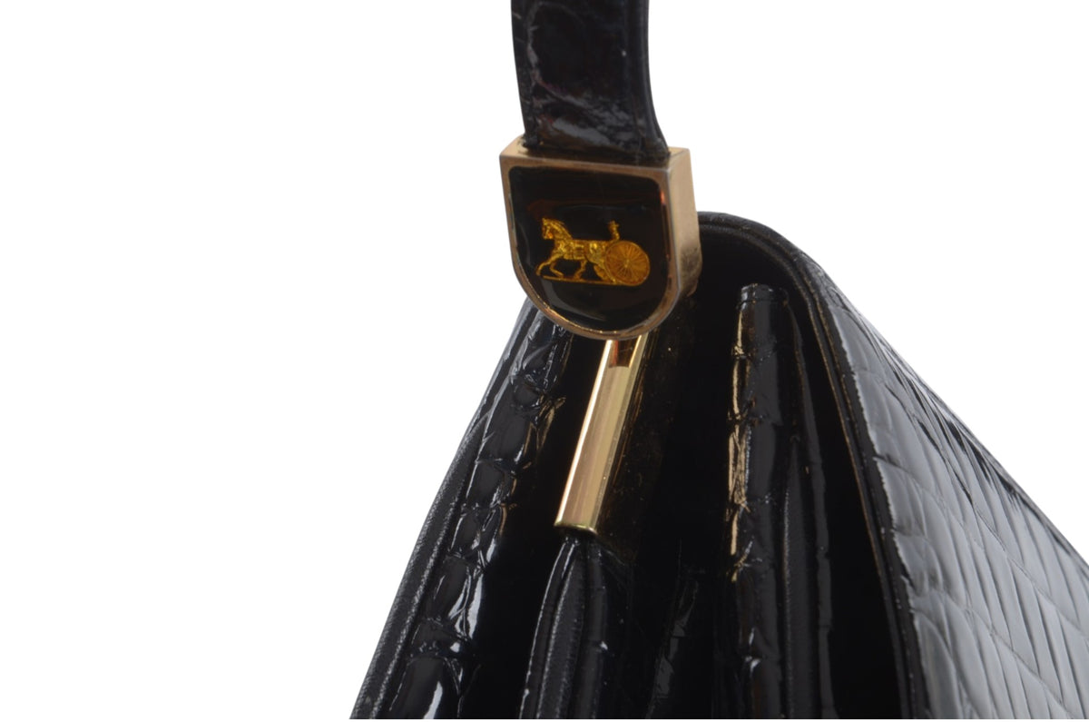 Celine Vintage Shoulder Bag Handbag Crocodile Embossed Leather Designer Classic
