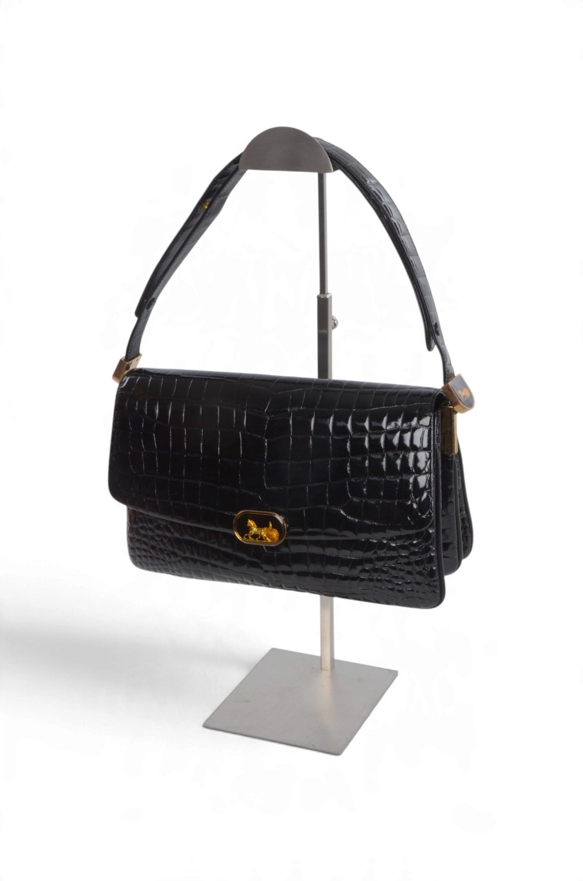 Celine Vintage Shoulder Bag Handbag Crocodile Embossed Leather Designer Classic