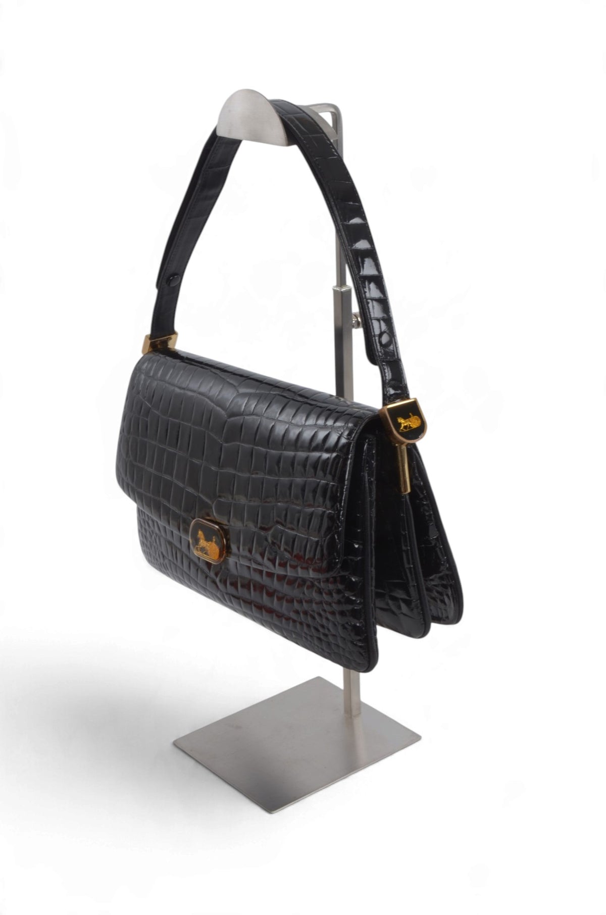 Celine Vintage Shoulder Bag Handbag Crocodile Embossed Leather Designer Classic