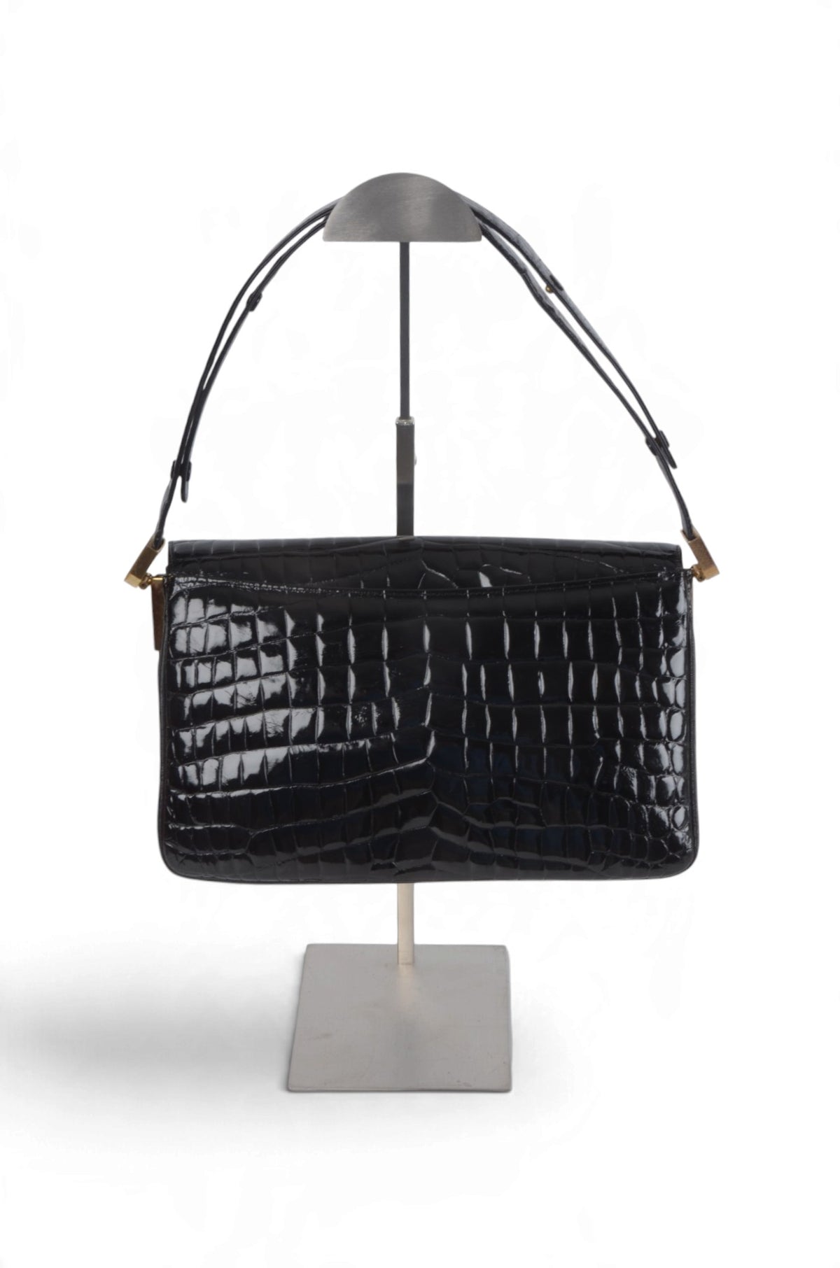 Celine Vintage Shoulder Bag Handbag Crocodile Embossed Leather Designer Classic