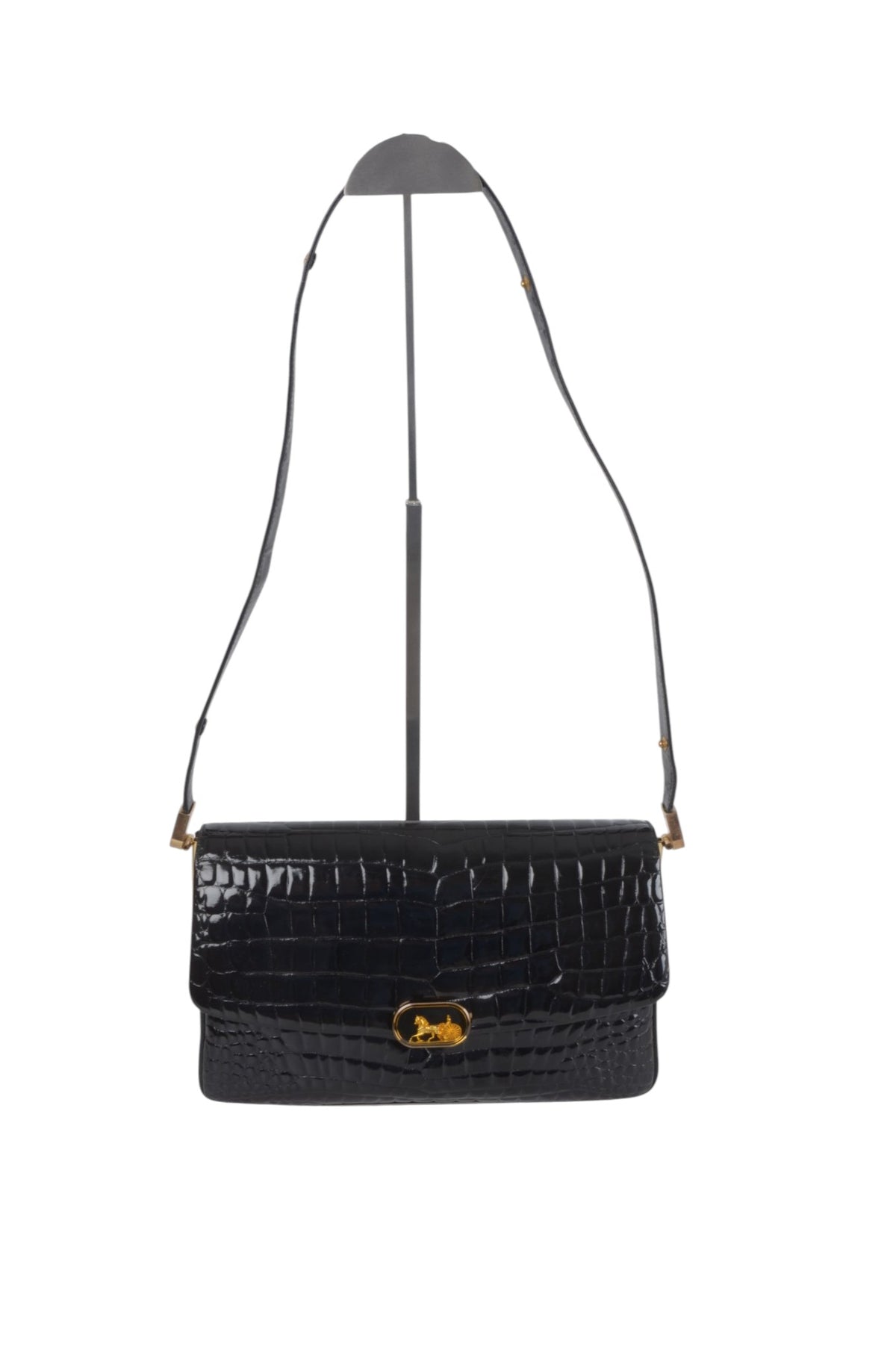 Celine Vintage Shoulder Bag Handbag Crocodile Embossed Leather Designer Classic