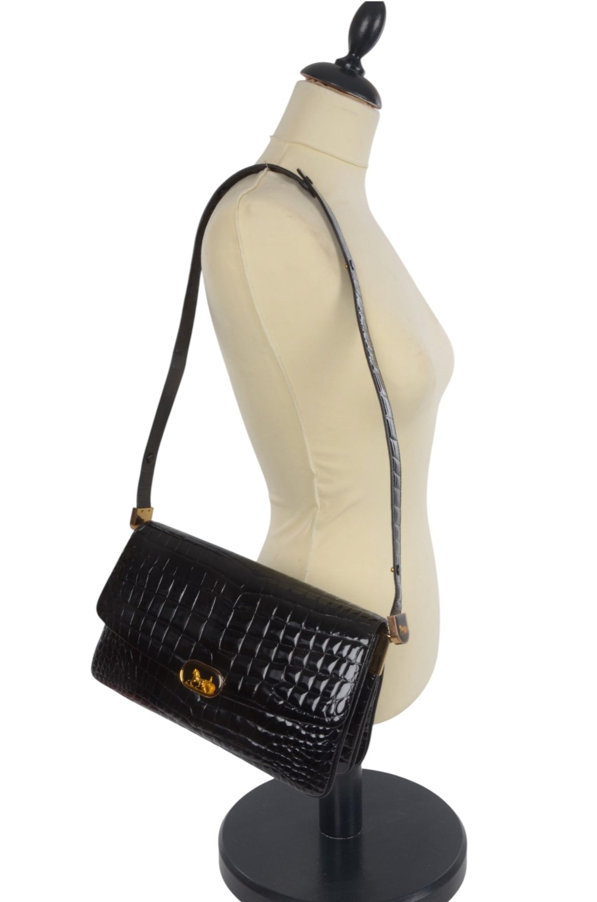 Celine Vintage Shoulder Bag Handbag Crocodile Embossed Leather Designer Classic