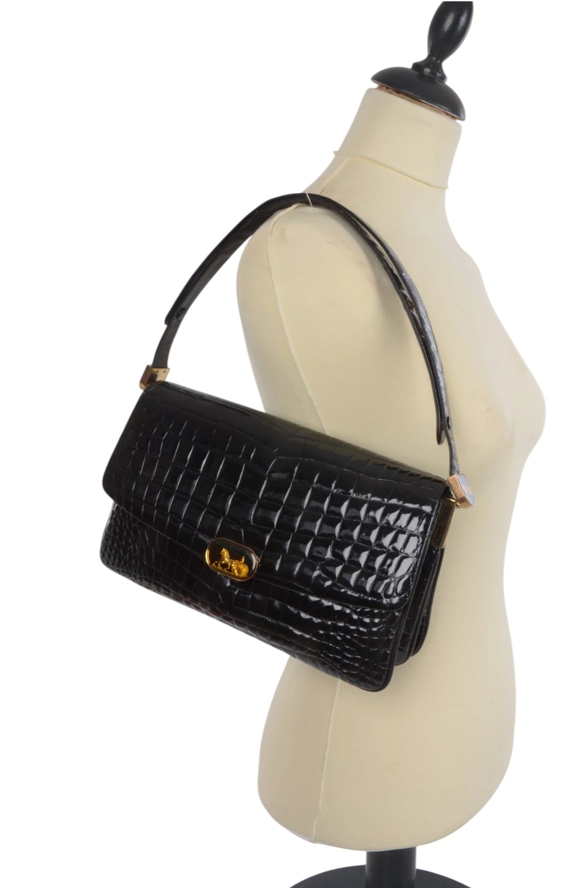 Celine Vintage Shoulder Bag Handbag Crocodile Embossed Leather Designer Classic