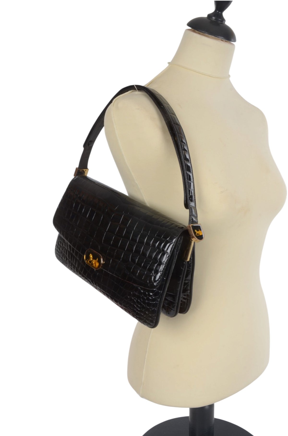 Celine Vintage Shoulder Bag Handbag Crocodile Embossed Leather Designer Classic