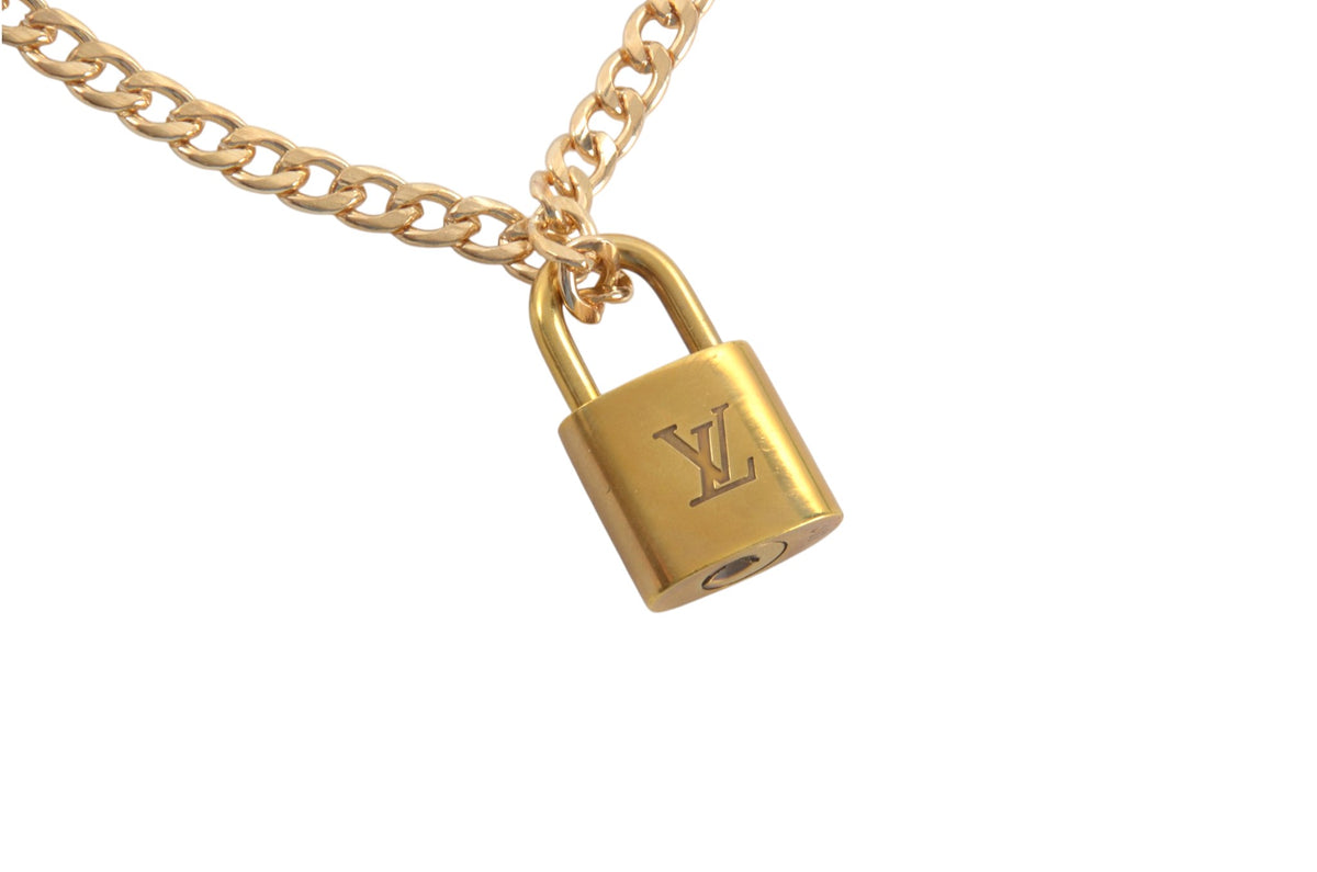 Louis Vuitton Padlock Necklace LV Lock Pendant Vintage Brass Charm Designer Classic