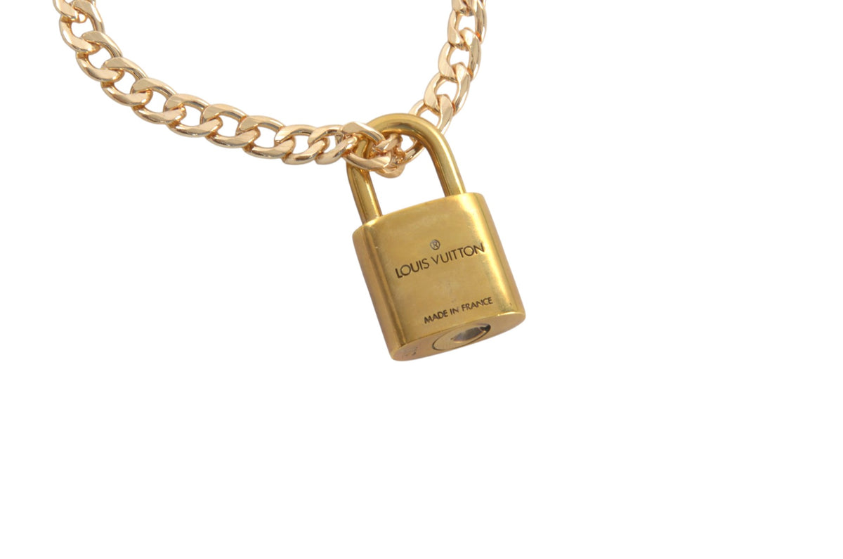 Louis Vuitton Padlock Necklace LV Lock Pendant Vintage Brass Charm Designer Classic