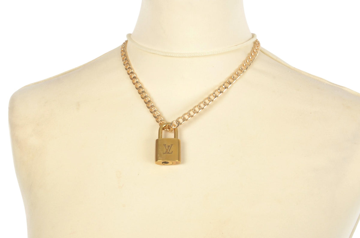 Louis Vuitton Padlock Necklace LV Lock Pendant Vintage Brass Charm Designer Classic