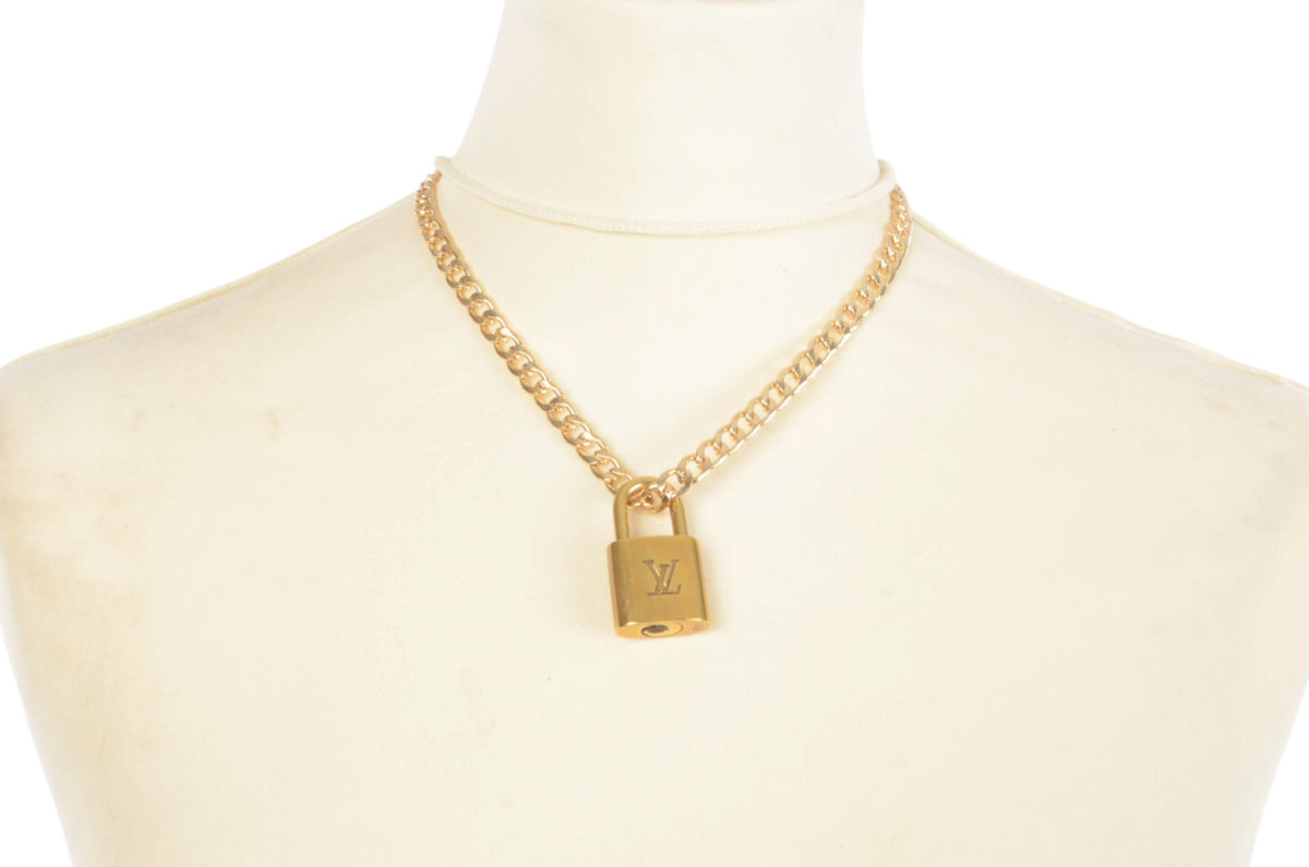 Louis Vuitton Padlock Necklace LV Lock Pendant Vintage Brass Charm Designer Classic