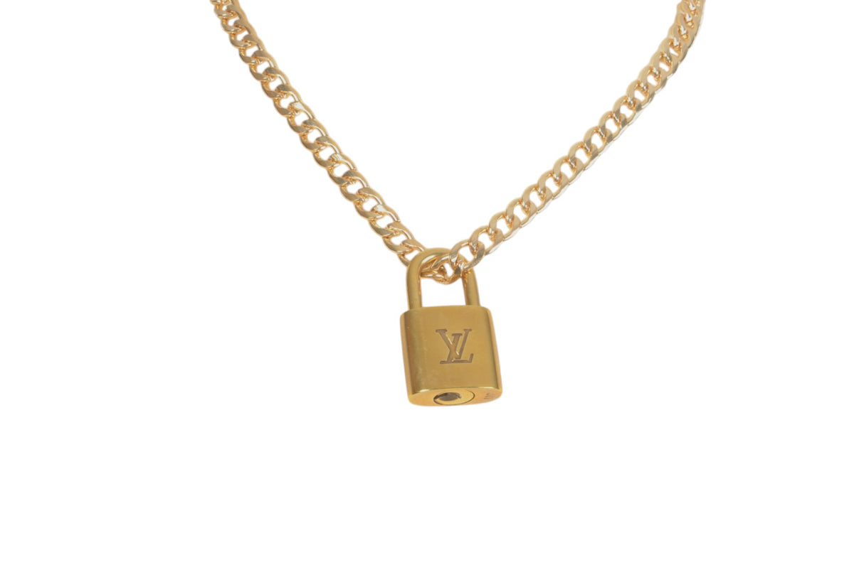Louis Vuitton Padlock Necklace LV Lock Pendant Vintage Brass Charm Designer Classic