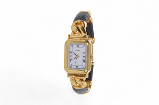 Loewe Watch Square Ladies Quartz Gold Color Antique Vintage Wristwatch