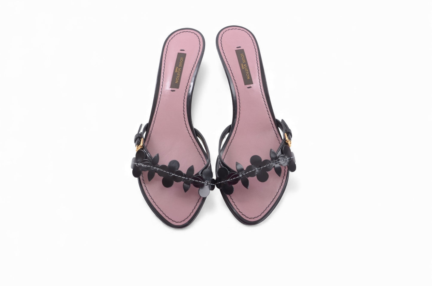 Louis Vuitton Flower Leather Mules Sandals Belt Design Heels Vintage Size 35