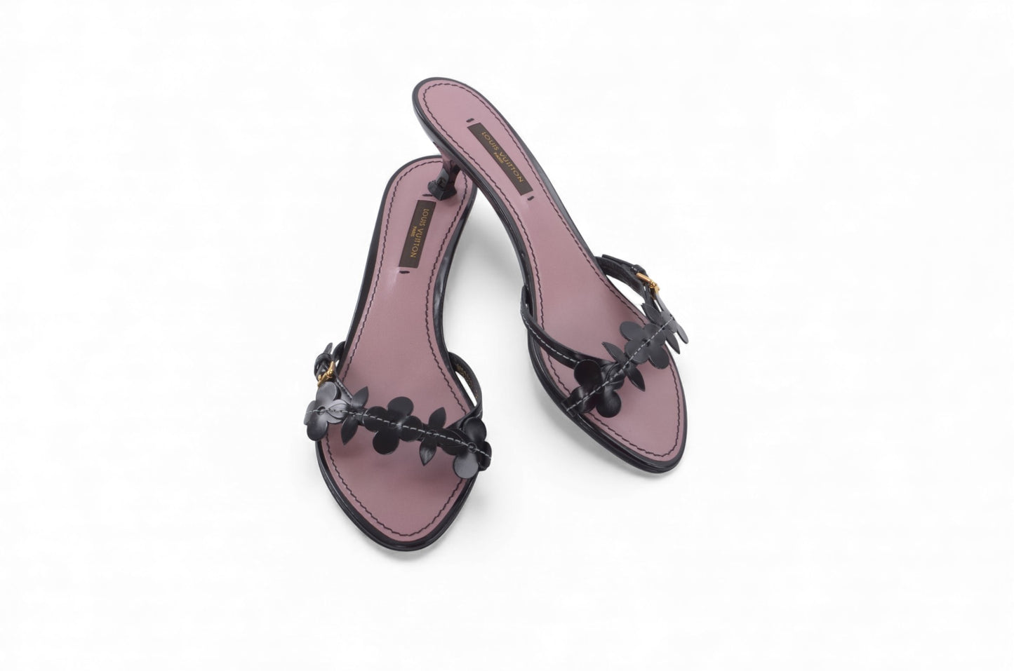 Louis Vuitton Flower Leather Mules Sandals Belt Design Heels Vintage Size 35