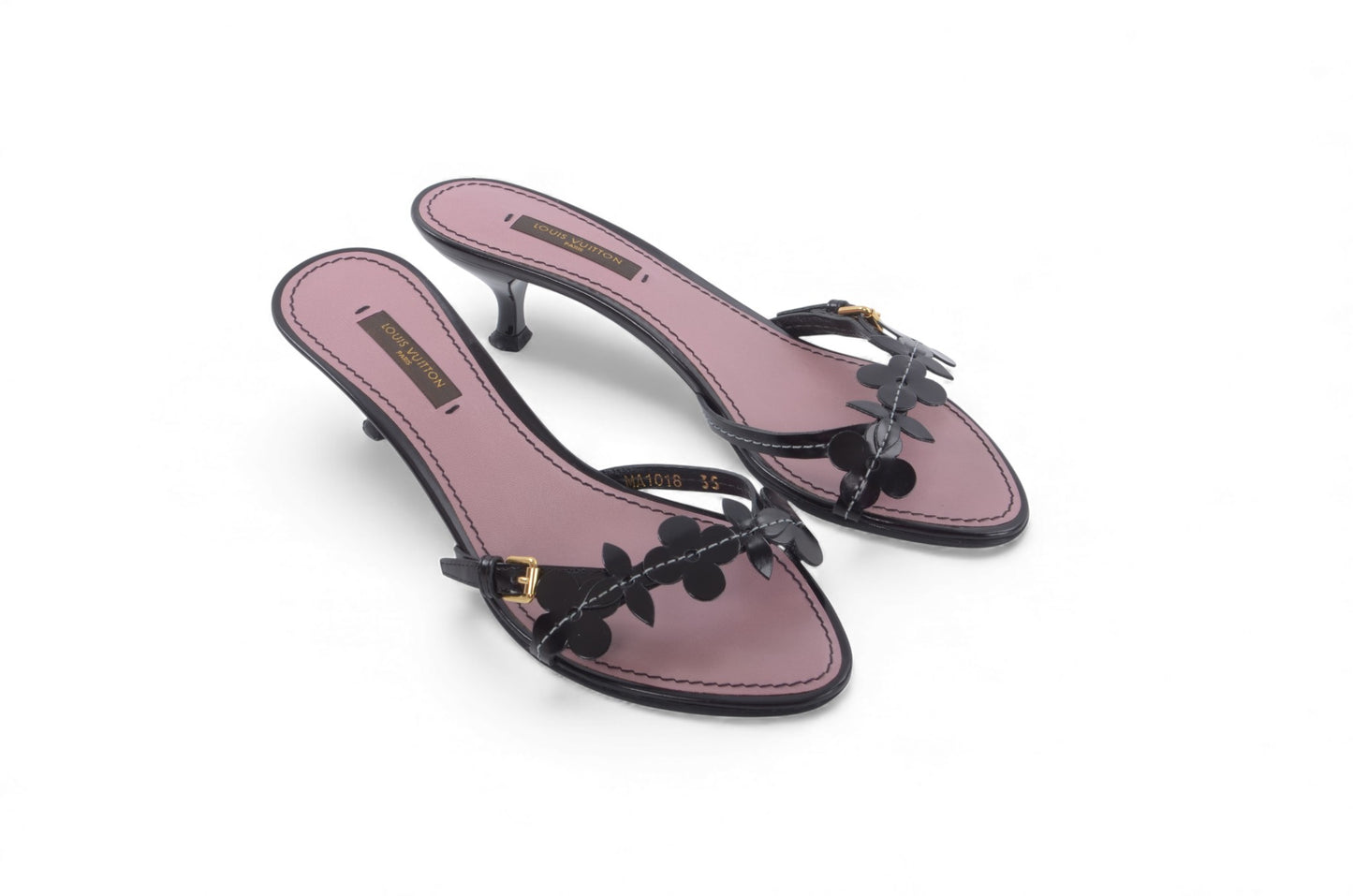 Louis Vuitton Flower Leather Mules Sandals Belt Design Heels Vintage Size 35