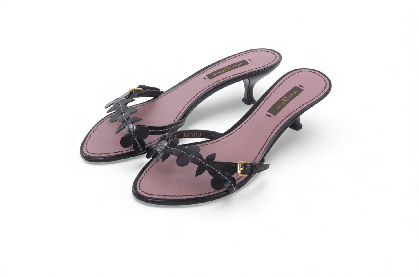 Louis Vuitton Flower Leather Mules Sandals Belt Design Heels Vintage Size 35