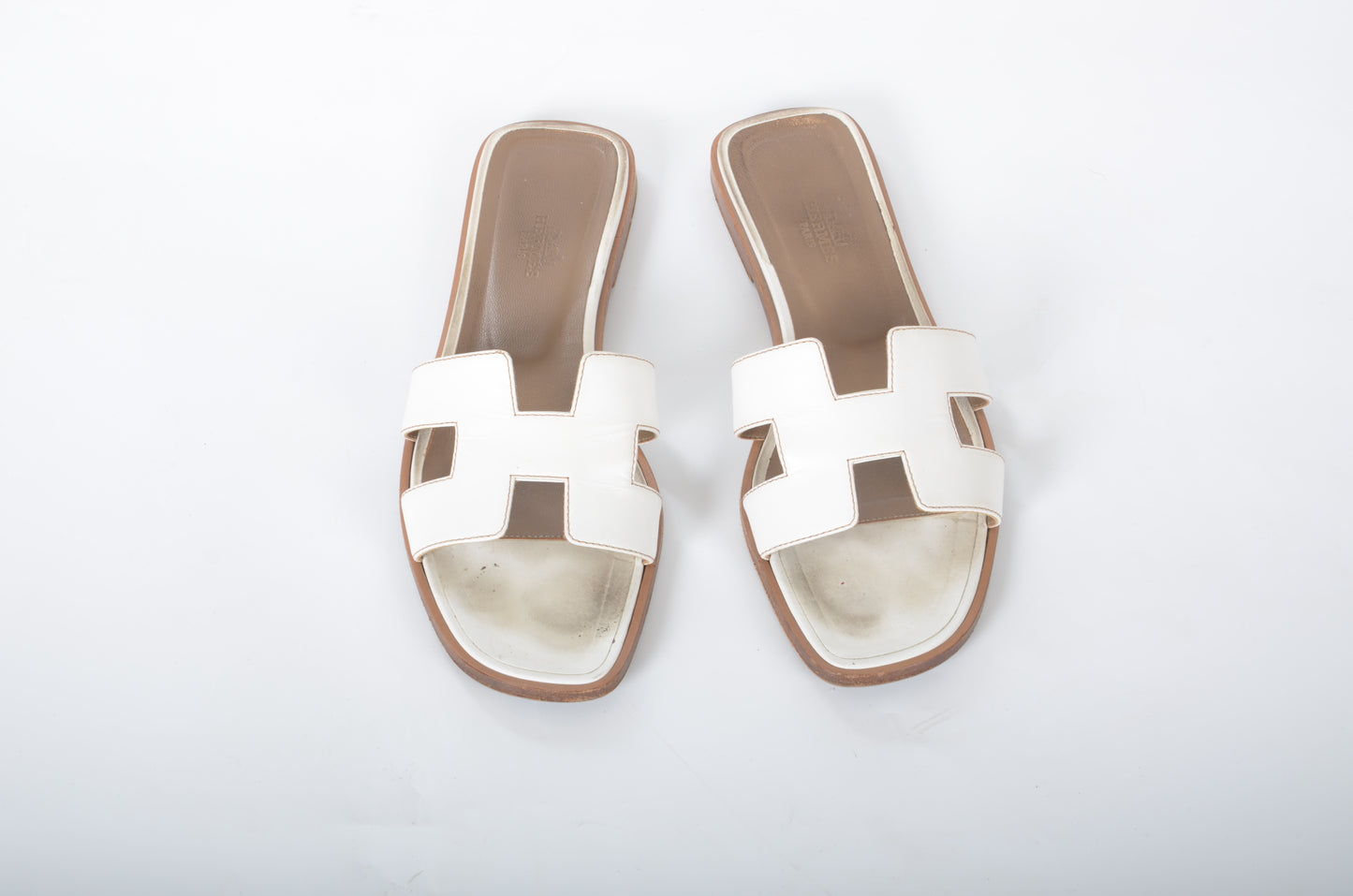 Hermès Oran Sandals Shoes Leather H Logo Calfskin Flats Size 38
