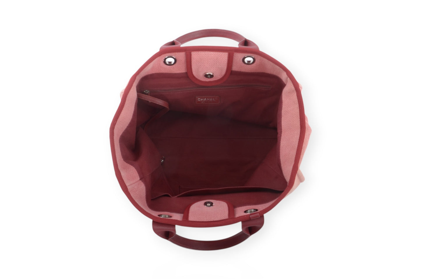 Chanel Deauville Chain Line Tote MM Pink Red Shoulder Bag Handbag CC Leather Designer Classic