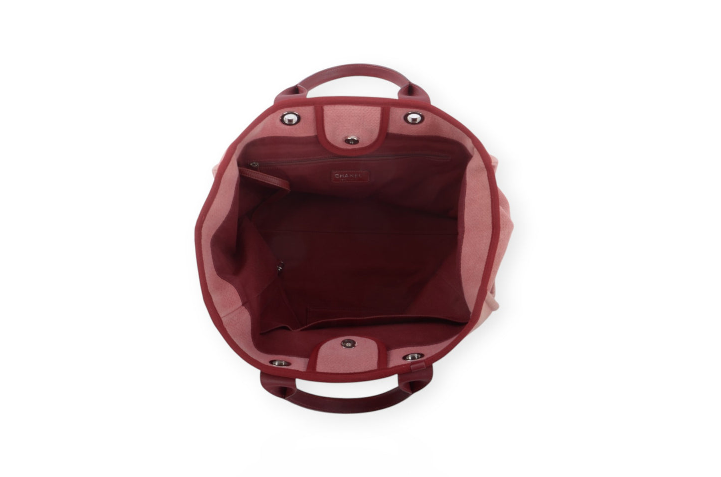 Chanel Deauville Chain Line Tote MM Pink Red Shoulder Bag Handbag CC Leather Designer Classic