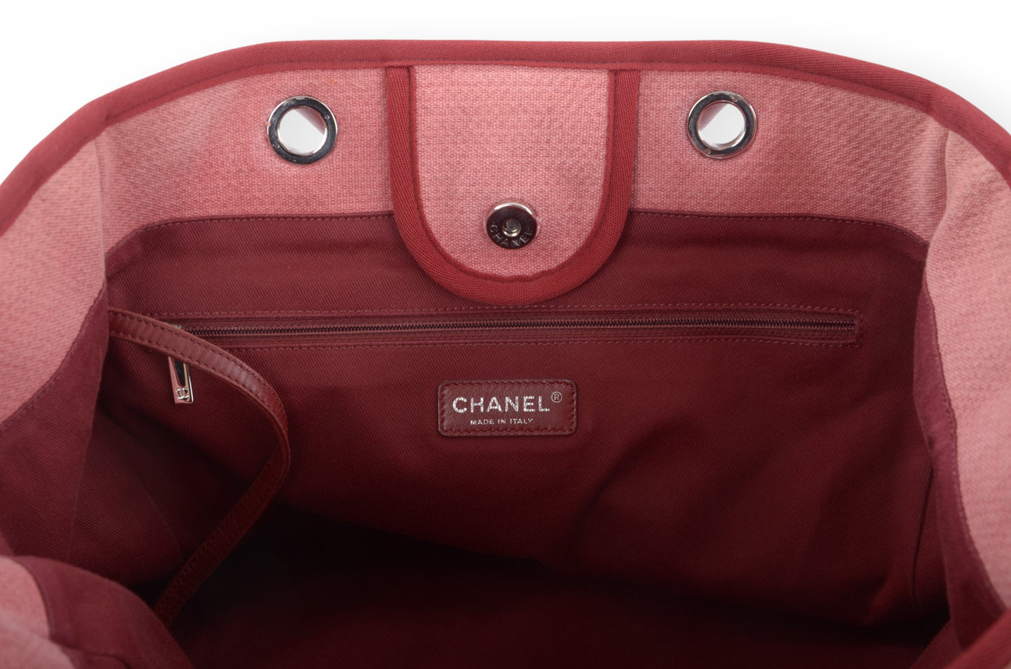 Chanel Deauville Chain Line Tote MM Pink Red Shoulder Bag Handbag CC Leather Designer Classic