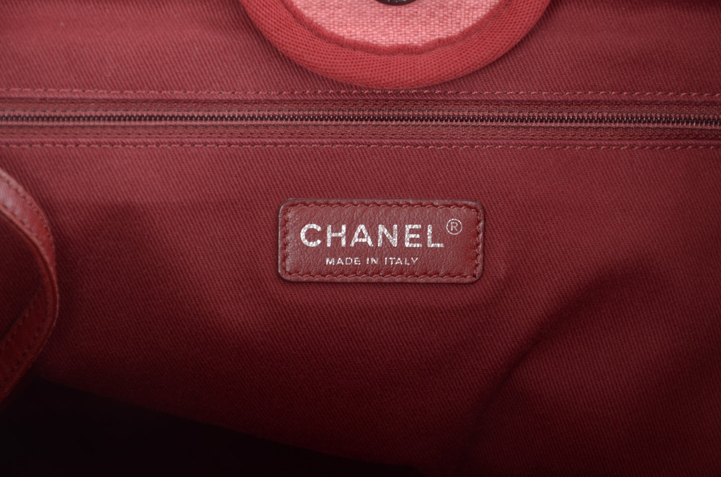 Chanel Deauville Chain Line Tote MM Pink Red Shoulder Bag Handbag CC Leather Designer Classic