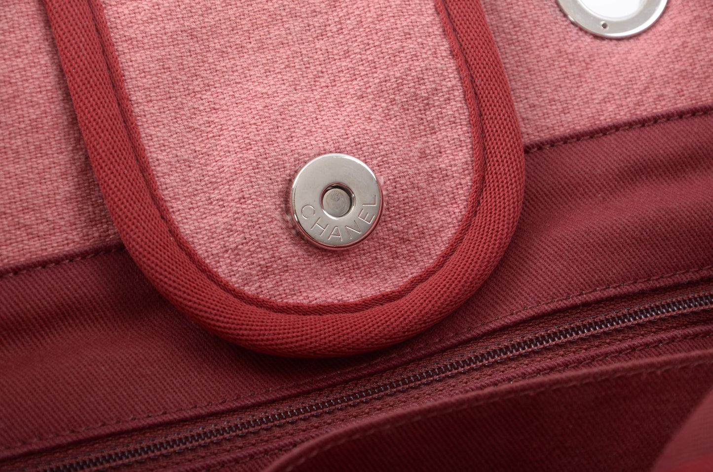 Chanel Deauville Chain Line Tote MM Pink Red Shoulder Bag Handbag CC Leather Designer Classic