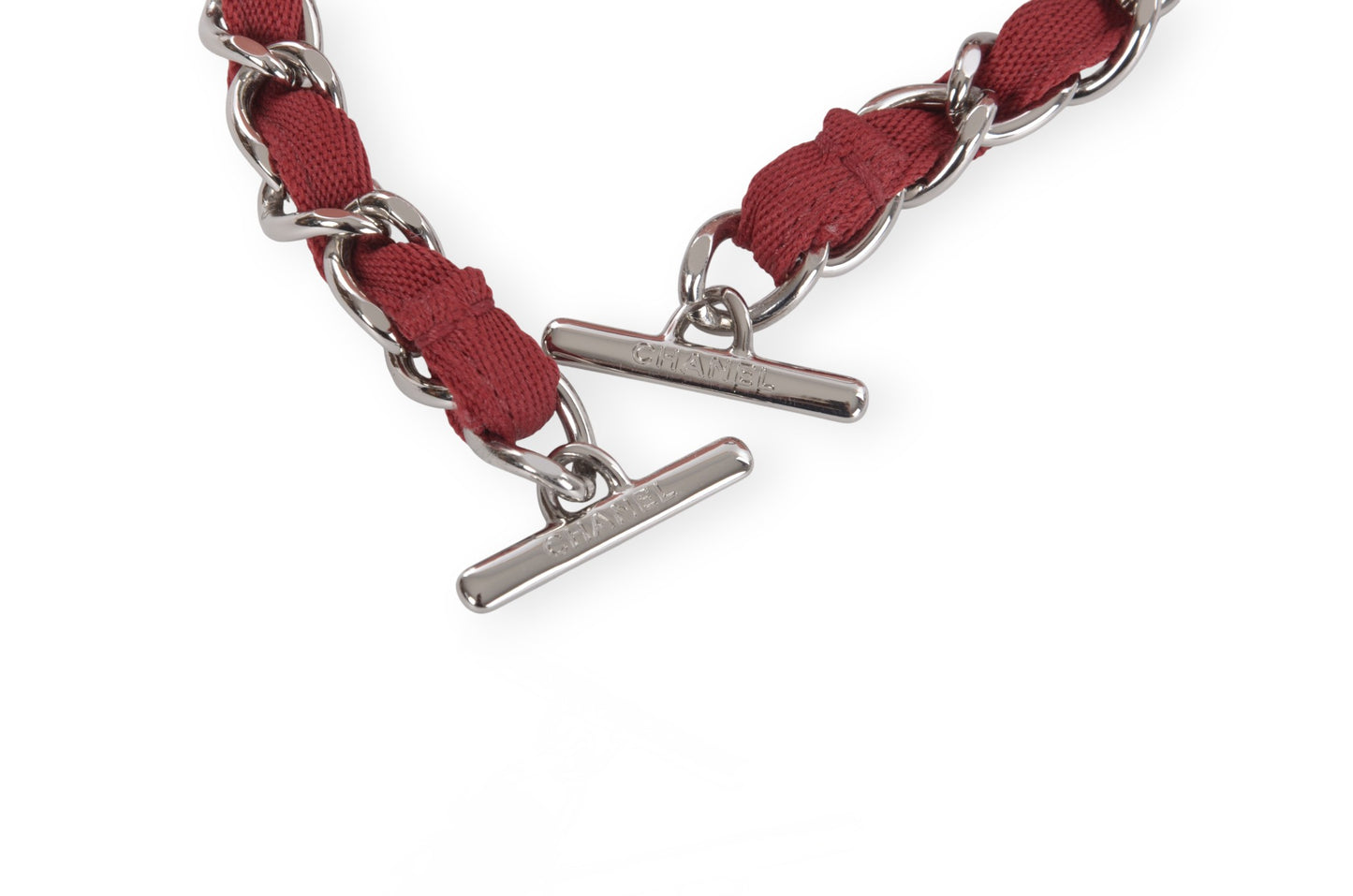 Chanel Deauville Chain Line Tote MM Pink Red Shoulder Bag Handbag CC Leather Designer Classic