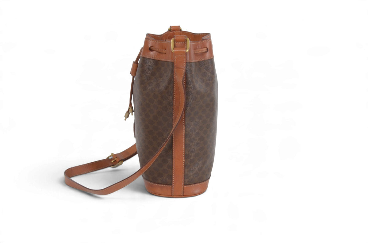 Celine Vintage Triomphe Monogram Bucket Bag – Brown Drawstring Shoulder Bag