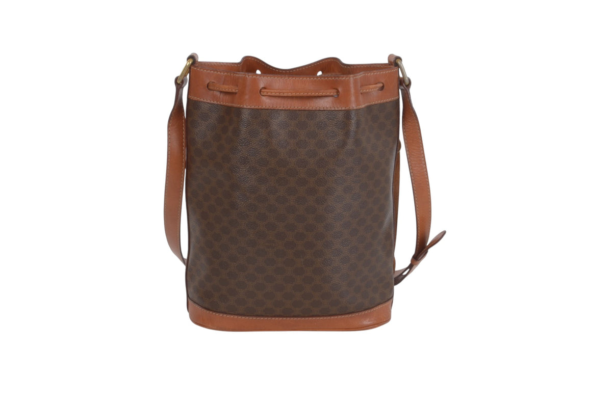 Celine Vintage Triomphe Monogram Bucket Bag – Brown Drawstring Shoulder Bag
