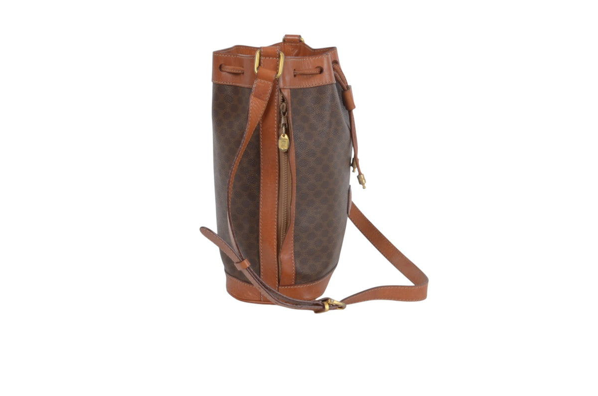 Celine Vintage Triomphe Monogram Bucket Bag – Brown Drawstring Shoulder Bag