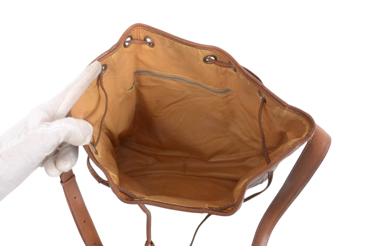 Celine Vintage Triomphe Monogram Drawstring Bucket Shoulder Bag