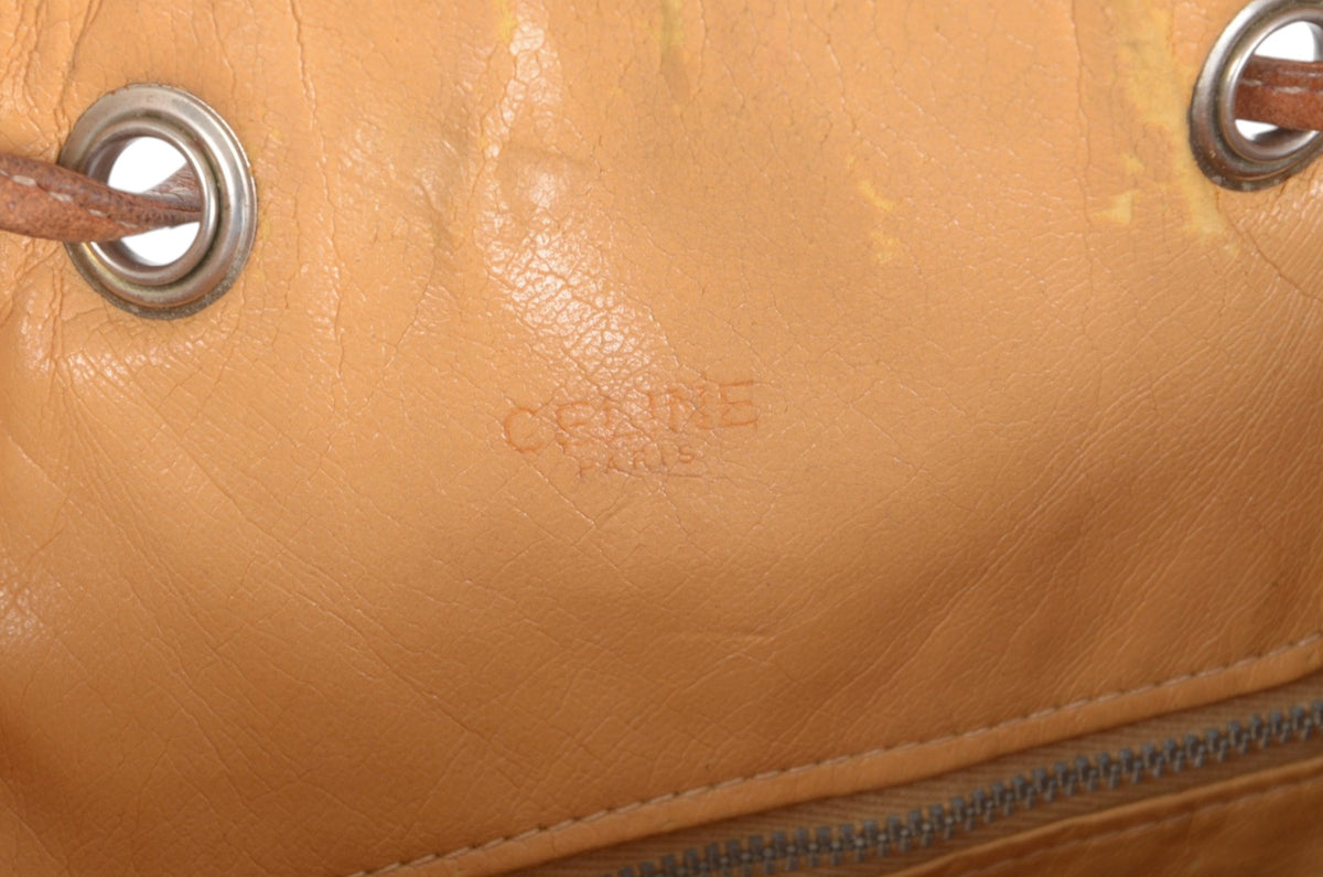 Celine Vintage Triomphe Monogram Drawstring Bucket Shoulder Bag