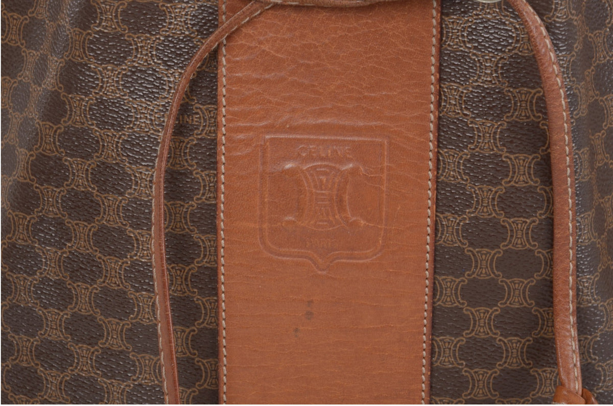 Celine Vintage Triomphe Monogram Drawstring Bucket Shoulder Bag
