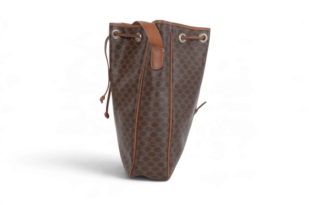 Celine Vintage Triomphe Monogram Drawstring Bucket Shoulder Bag