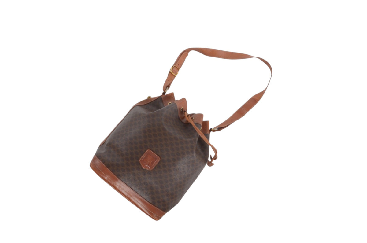 Celine Vintage Triomphe Monogram Drawstring Bucket Shoulder Bag