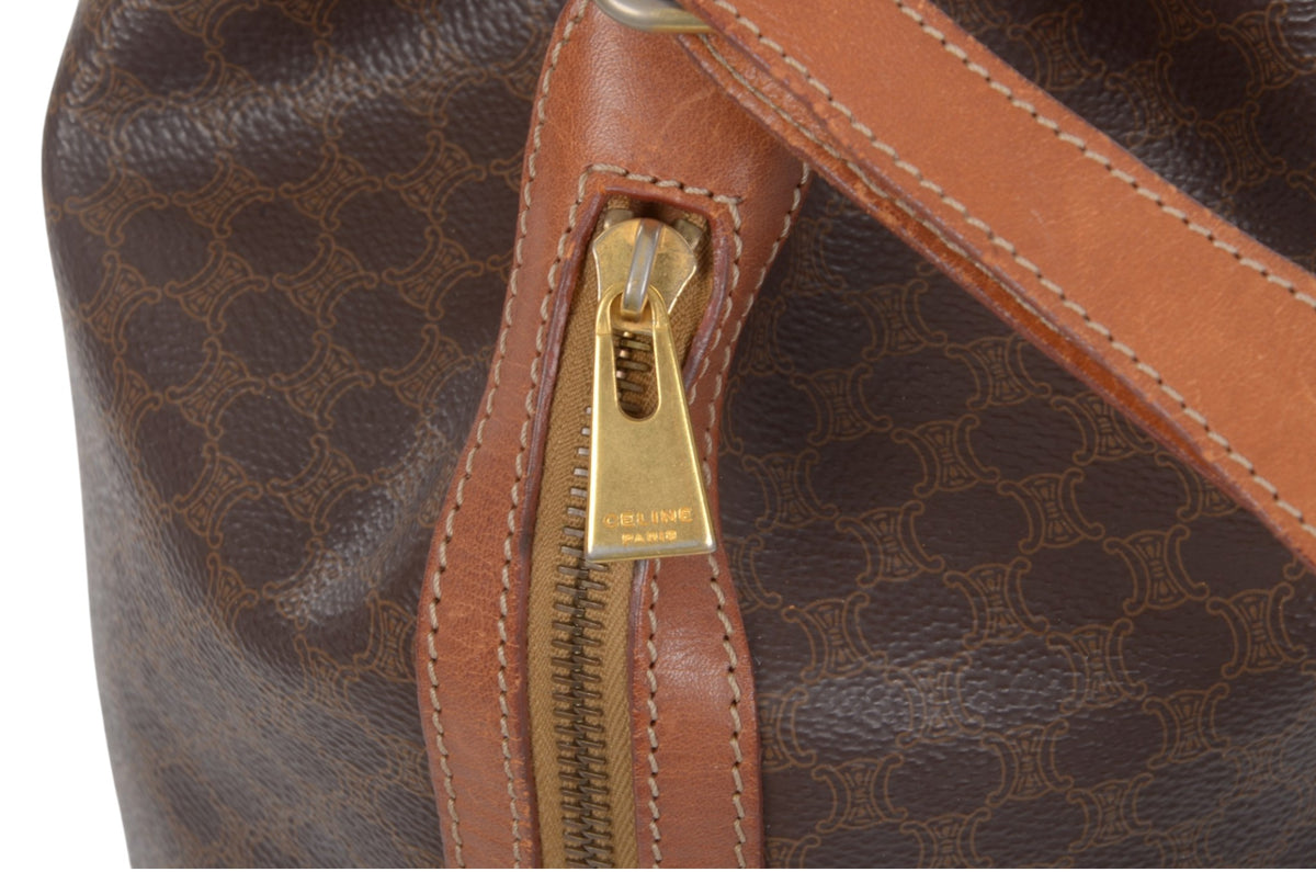 Celine Vintage Triomphe Monogram Drawstring Bucket Shoulder Bag
