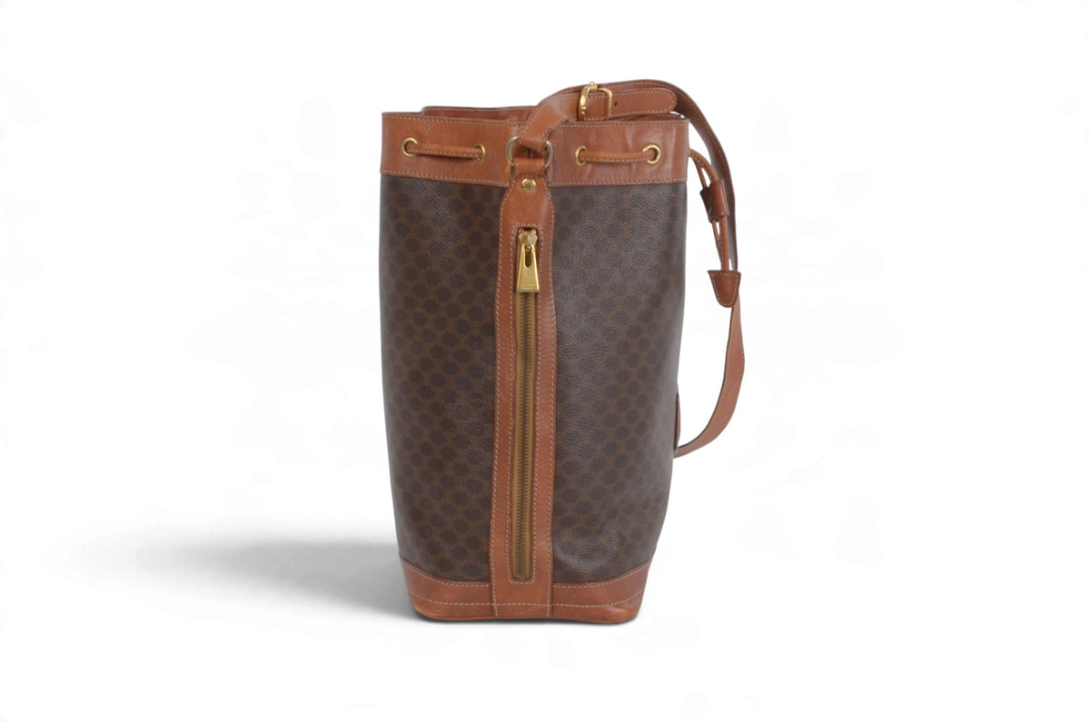 Celine Vintage Triomphe Monogram Drawstring Bucket Shoulder Bag
