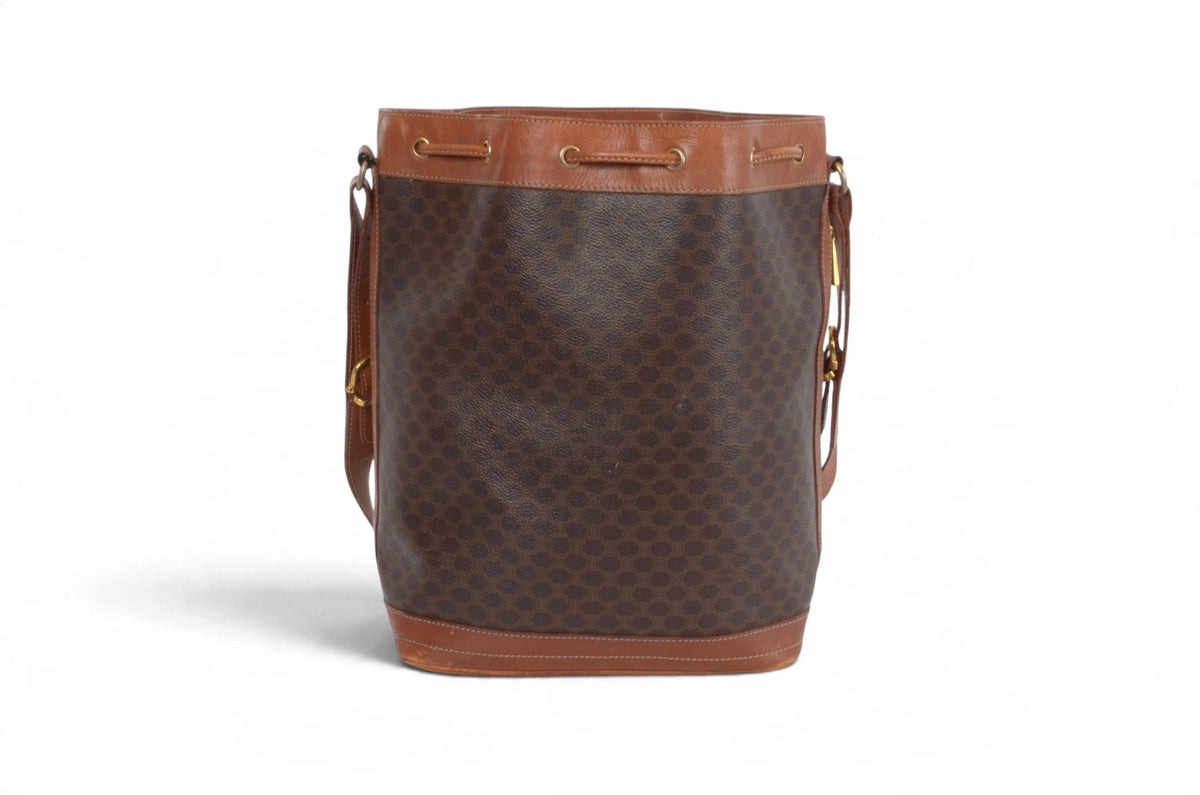 Celine Vintage Triomphe Monogram Drawstring Bucket Shoulder Bag