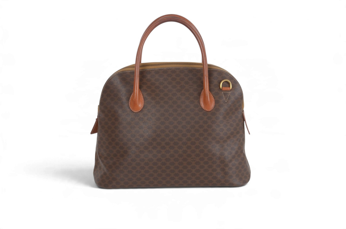 Celine Triomphe vintage brown canvas tote handbag side profile