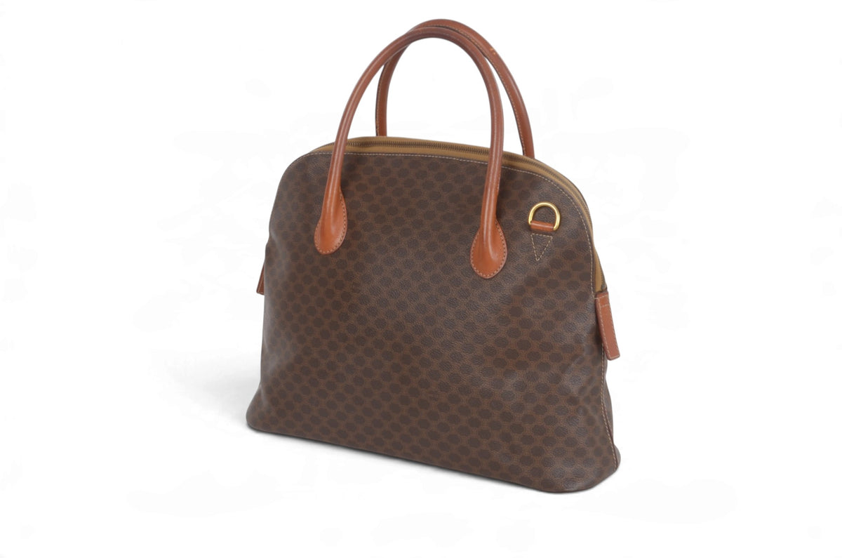 Celine vintage monogram tote bag with brown leather handles and gold-tone hardware