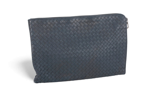 Bottega Veneta Laptop Document Case Business Computer Bag Intrecciato Leather Grey