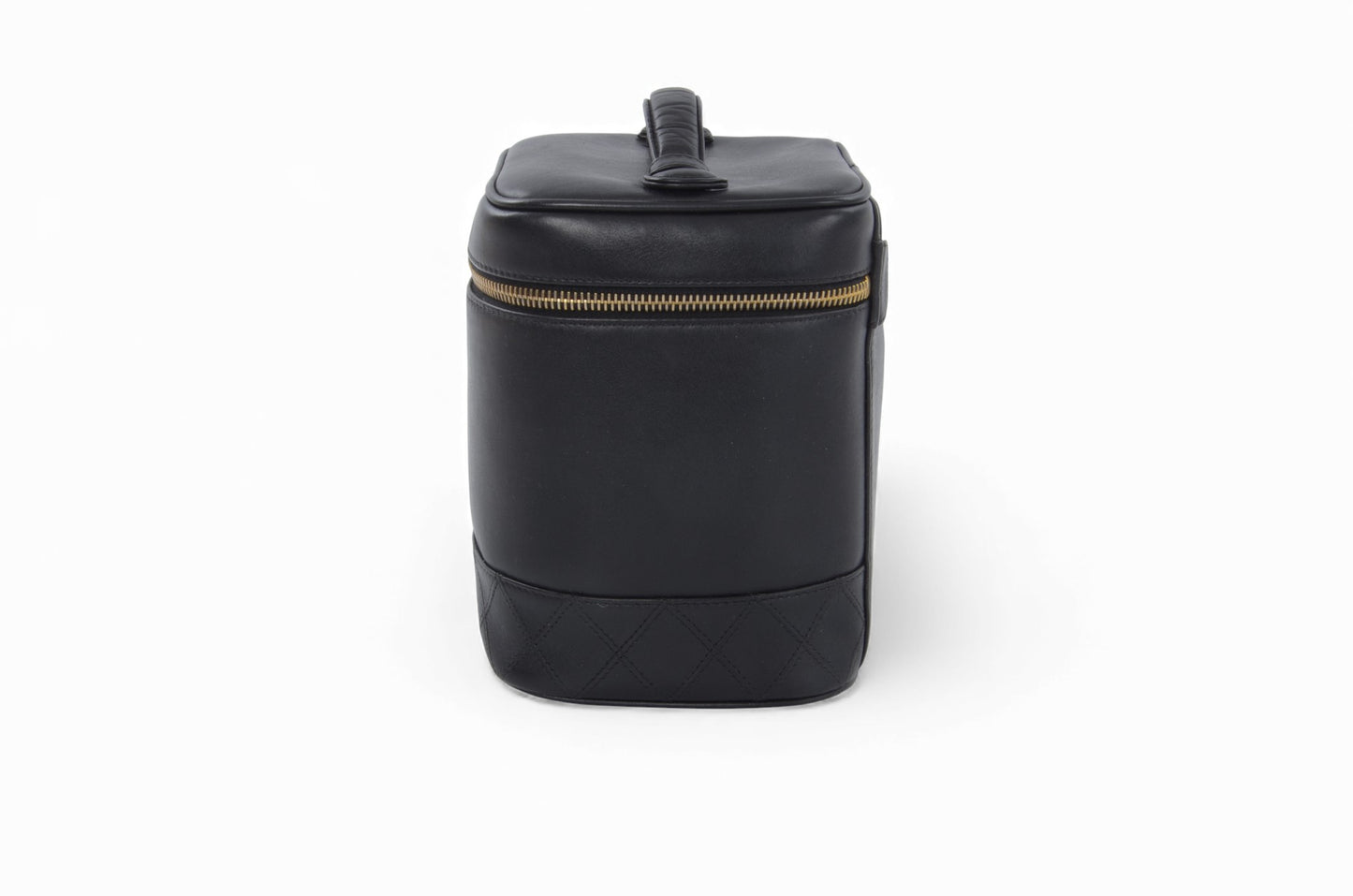 Chanel Quilted Vanity Toiletry Bag CC Logo Vintage Lambskin Leather Black Make Up Pouch