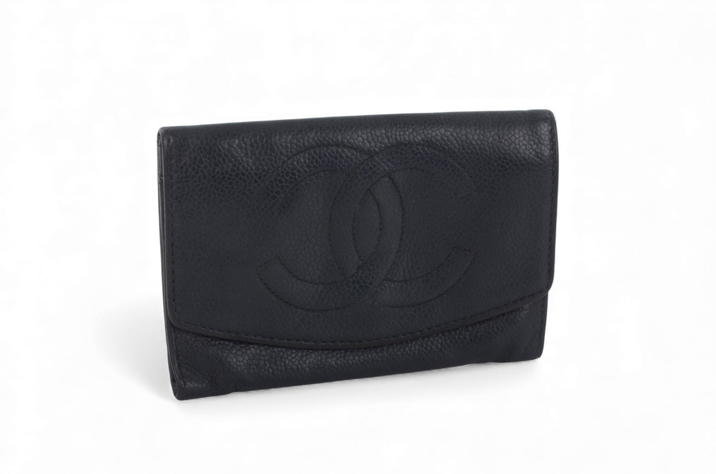 Chanel Caviar Leather Bifold Wallet Crossbody Bag Vintage Black Designer Classic