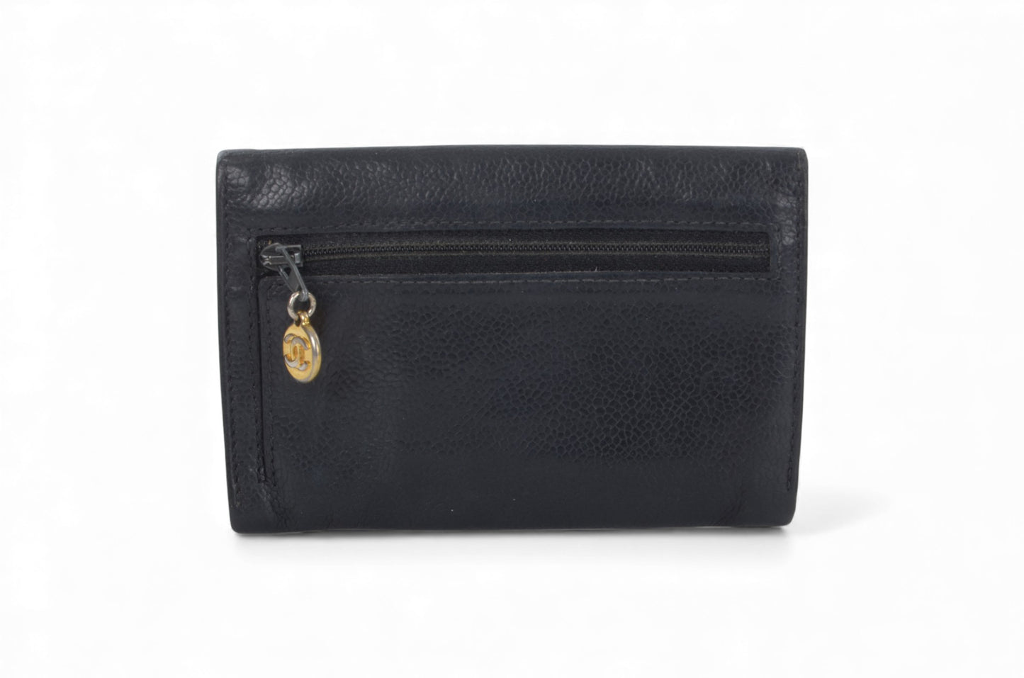 Chanel Caviar Leather Bifold Wallet Crossbody Bag Vintage Black Designer Classic