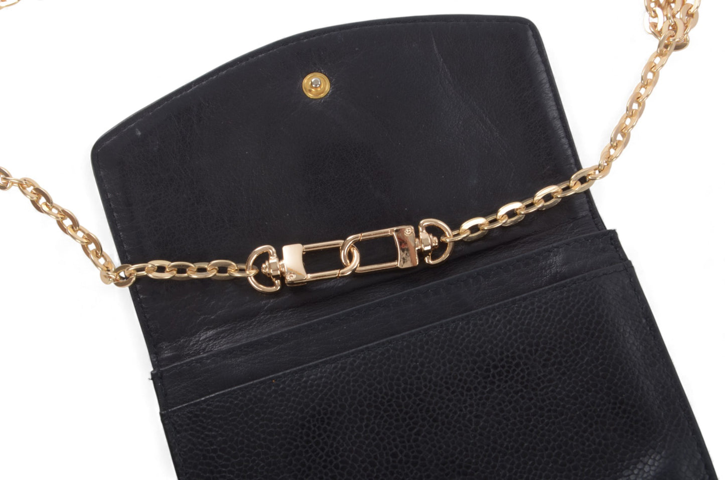 Chanel Caviar Leather Bifold Wallet Crossbody Bag Vintage Black Designer Classic