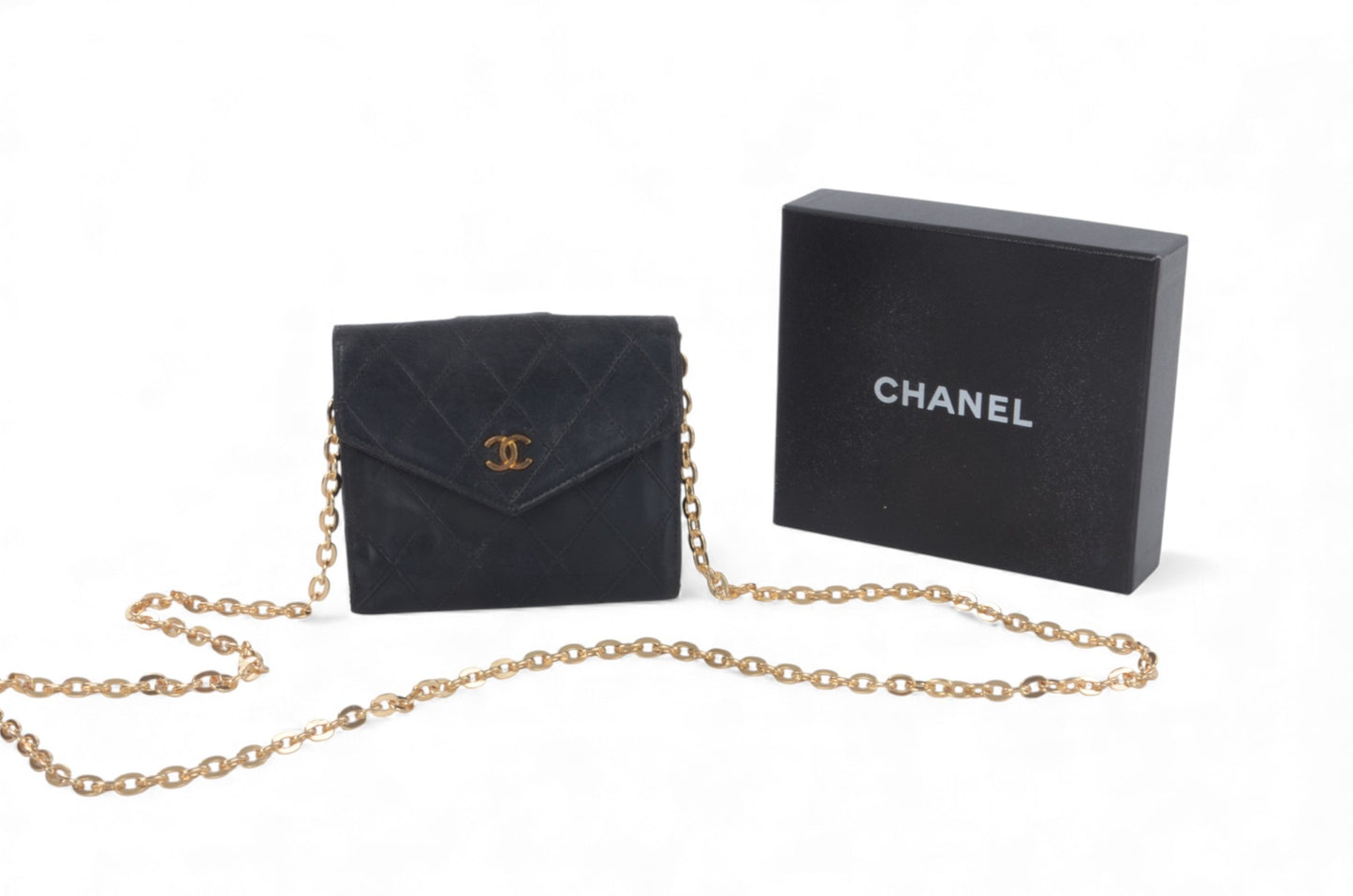 Chanel Quilted Lambskin Leather Wallet Bifold Wallet Vintage Black Matelasse Designer Classic